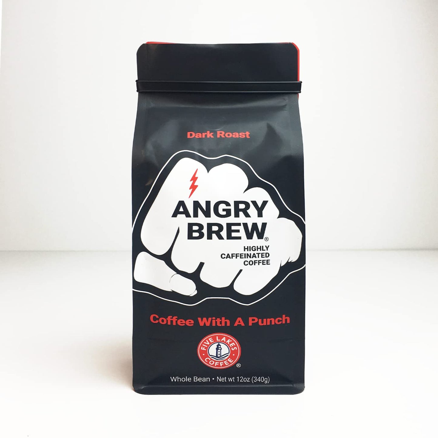 Five Lakes Coffee - Angry Brew - Dark Roast Whole Bean Coffee - 12 Ounce Pack
