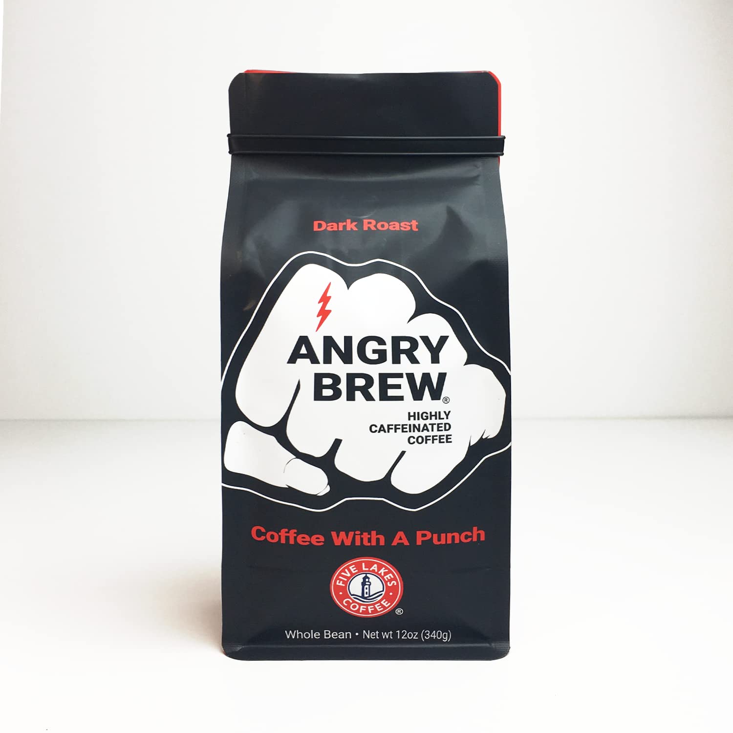 Five Lakes Coffee - Angry Brew - Dark Roast Whole Bean Coffee - 12 Ounce Pack
