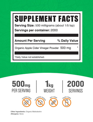 Bulkdietary products Organic Apple Cider Vinegar Powder, Vegan, Gluten Free, 500mg per Serving, 2.2 lbs, Model ORGAPPCIDVIN