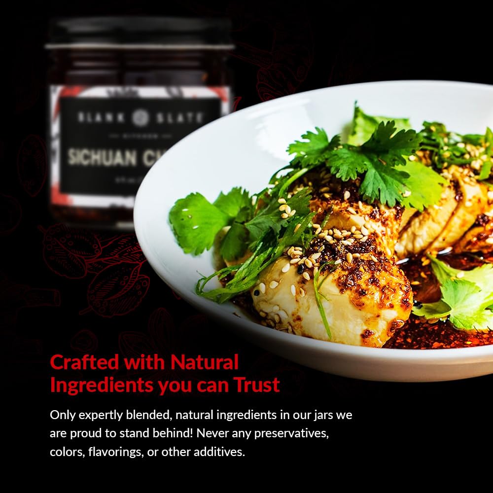 Blank Slate Kitchen Sichuan Chili Oil (6 Oz) | Gourmet Spicy Tingly Numbing Umami Hot Sauce | Authentic Chinese Mala | Vegan, Gluten-Free, Sugar-Free, Non-Gmo, No Msg