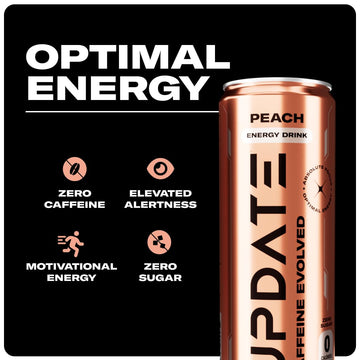 Update Energy Drink - Jitter Free, Caffeine & Sugar Free, Peach Flavor - 12 Fl. Oz, 12 Pack