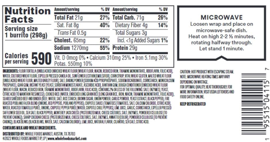 Whole Foods Market, Burrito Carne Asada, 10.5 Ounce