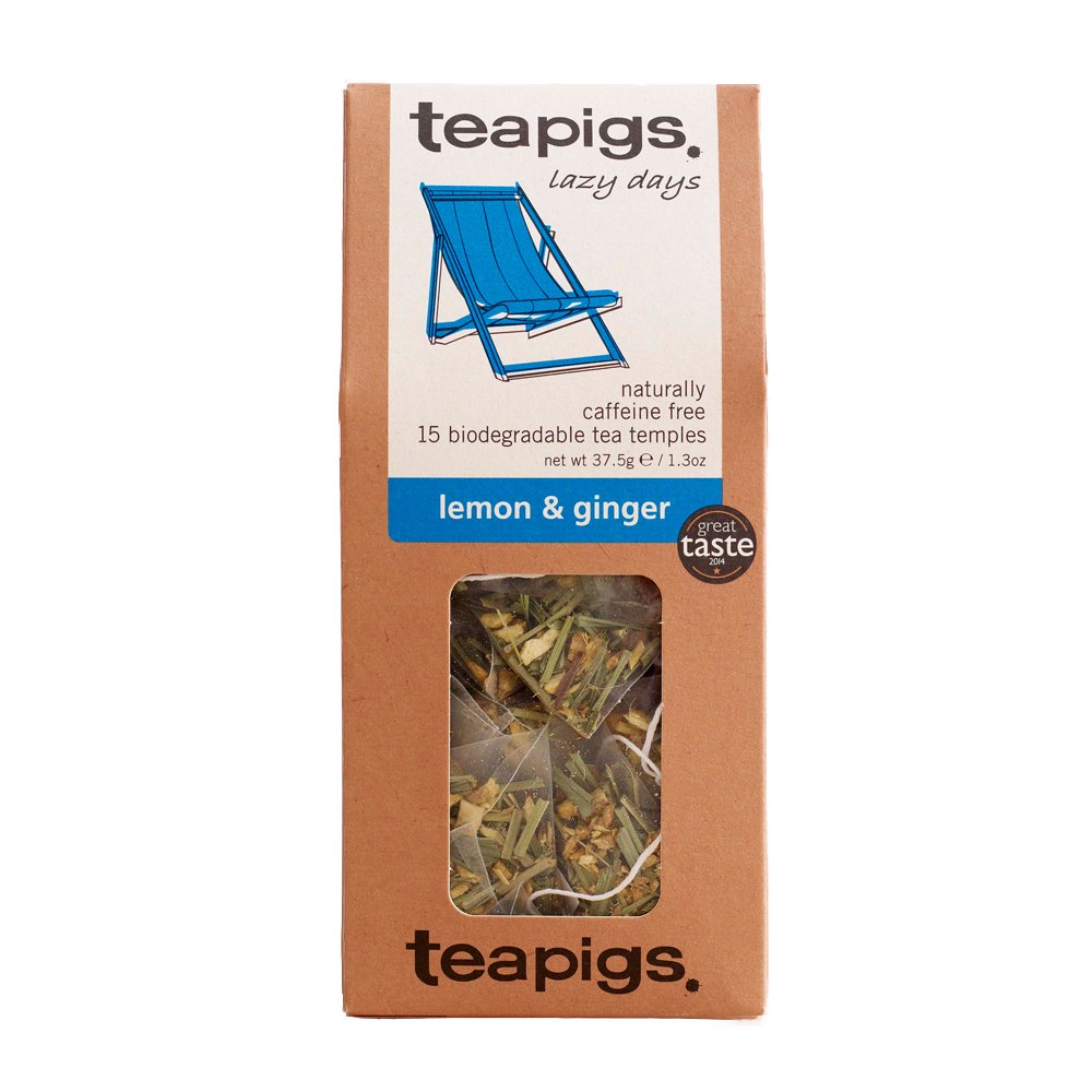 teapigs Lemon & Ginger Herbal Tea Bags, 15 Count, Model 520, Whole Leaf Tea