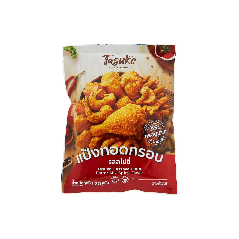Tasuko Crispy Fried Flour Original Flavor and Spicy Flavor, Cassava Flour Batter Mix, 120 gram (pack of 1flavor) (120, Spicy Fla