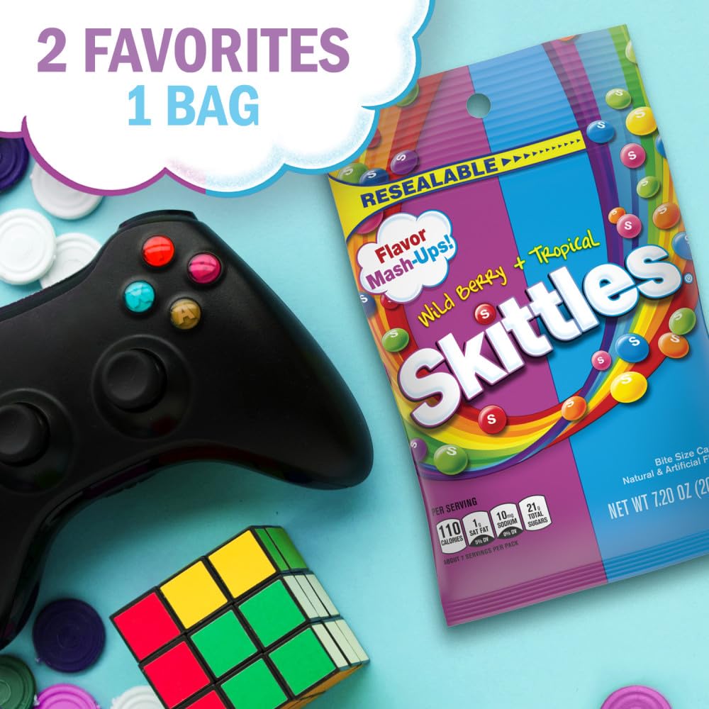SKITTLES Tropical Flavor Mash-Ups, Wild Berry & Tropical Candy, Bagged Candy, 7.2 Ounce (12 Bags, Pack of 12)