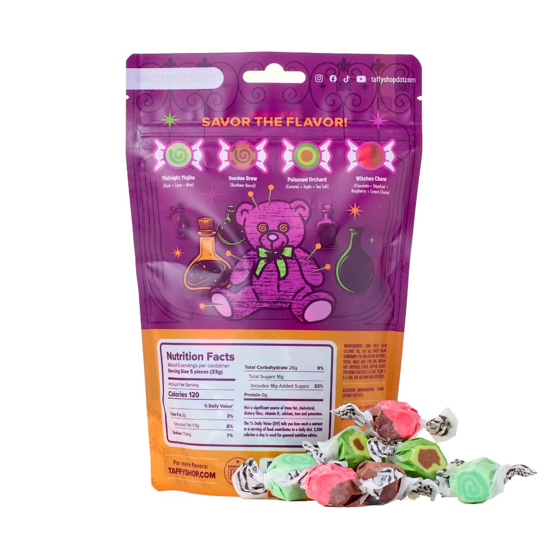 Taffy Shop Voodoo New Orleans Nola Salt Water Taffy - Gourmet Soft Chewy Candy, Bulk Sweet Snack, Fresh Gift & Gluten-Free, 30 Individually Wrapped Pieces(7Oz)