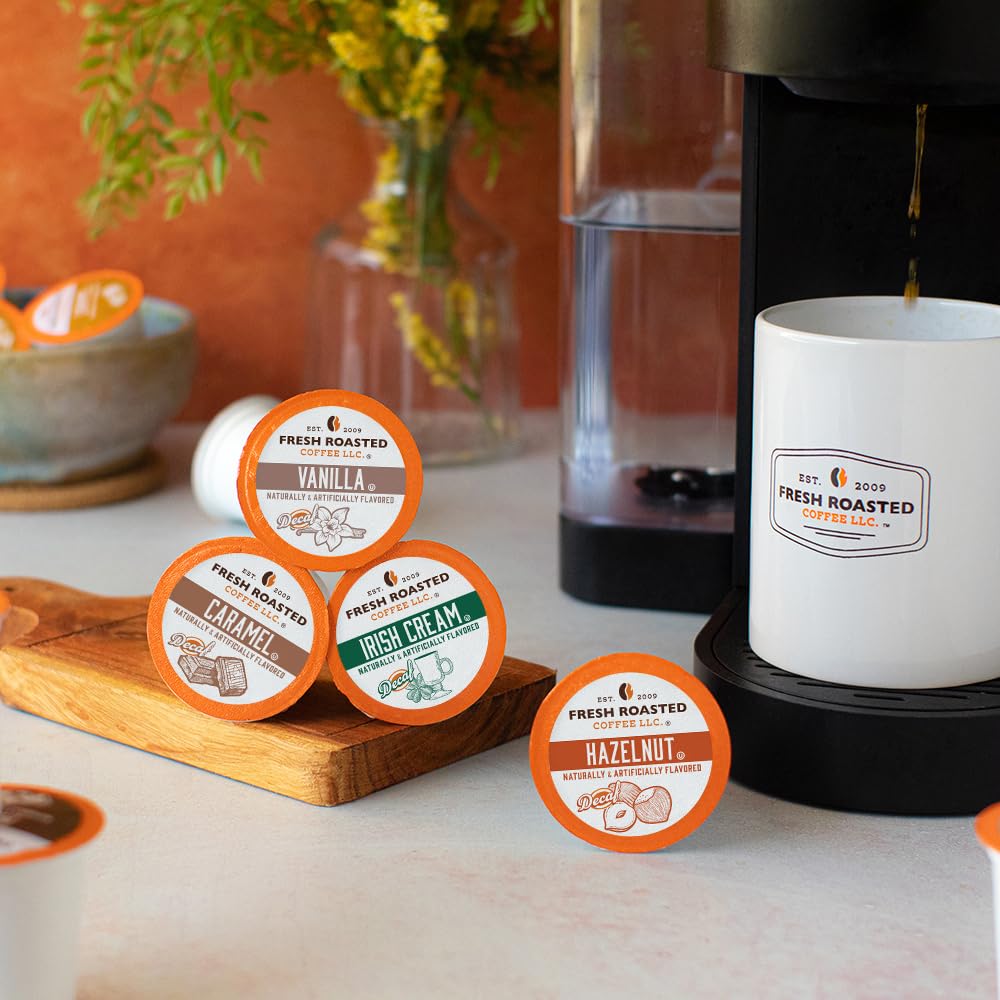 Fresh Roasted Coffee Decaf Flavored Coffee Pod Variety Pack K-Cup Compatible 96 Count