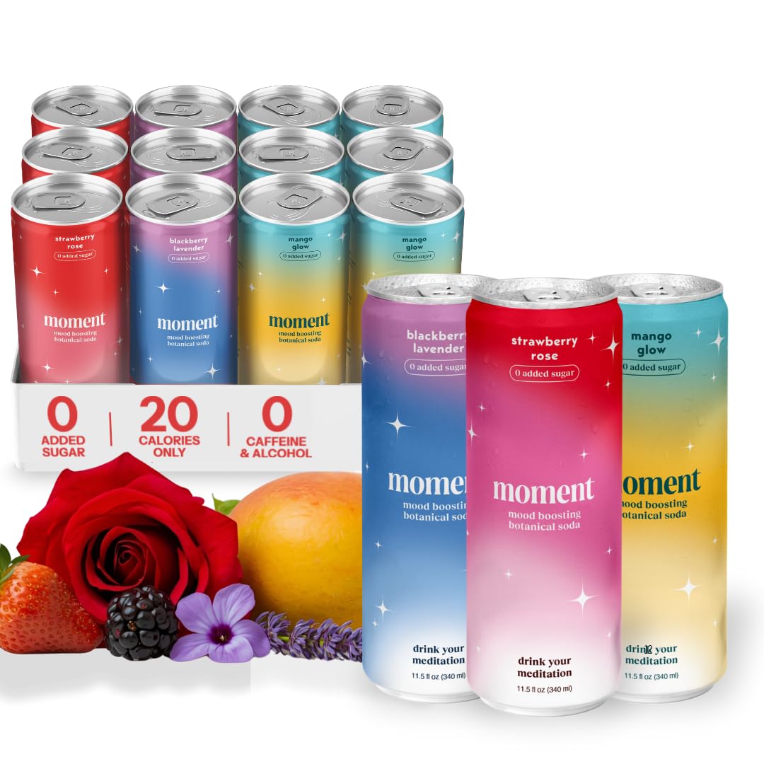Drink Your Meditation Moment Botanical Soda - Sparkling Soft Drink, Fruity Flavor, 24-pack, 11.5 Fl Oz