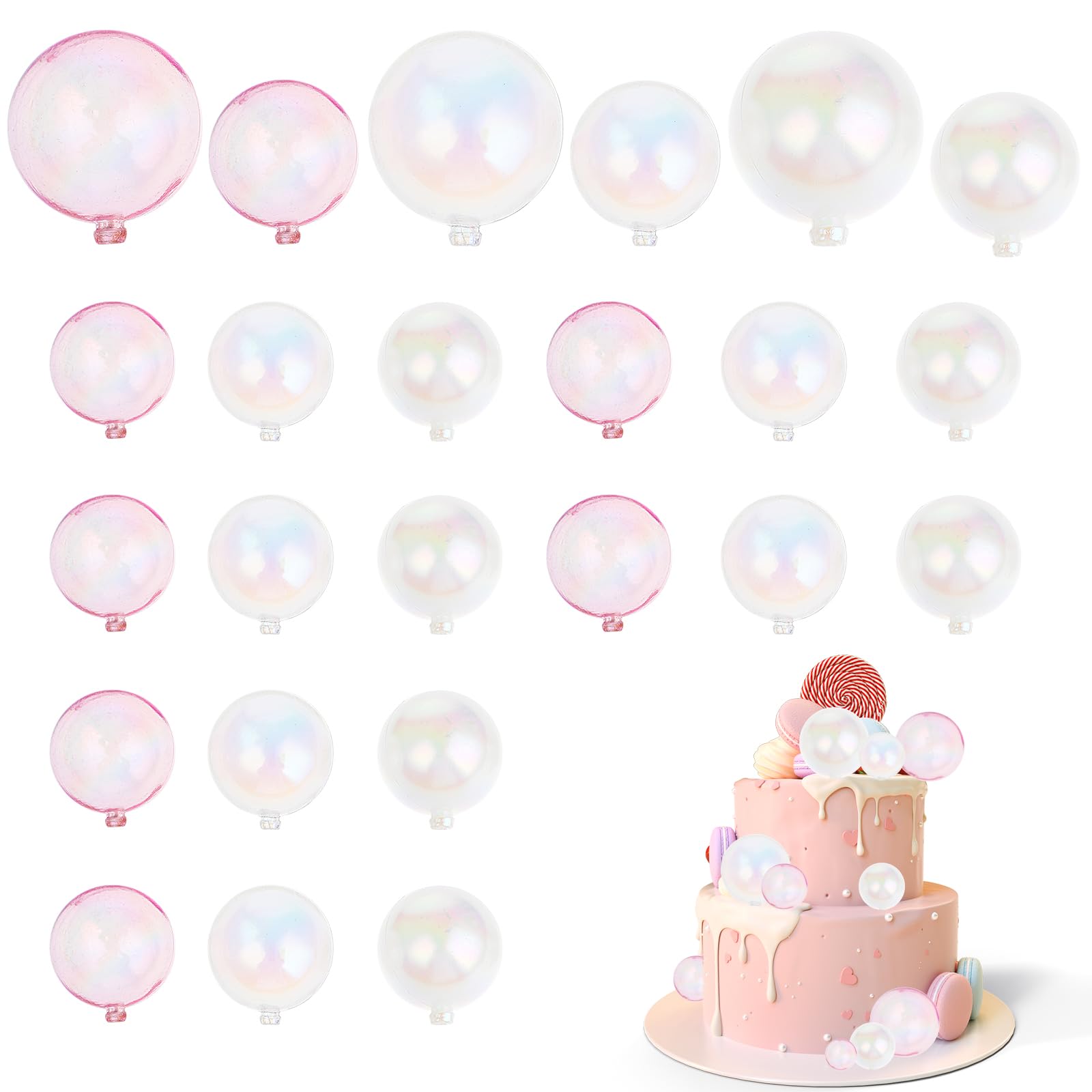 24 Pcs Colorful Bubble Decorations Ball Cake Topper Balloon Cake Topper Bubble Bubble Balls Cupcake Insert Topper Set Diy Decora