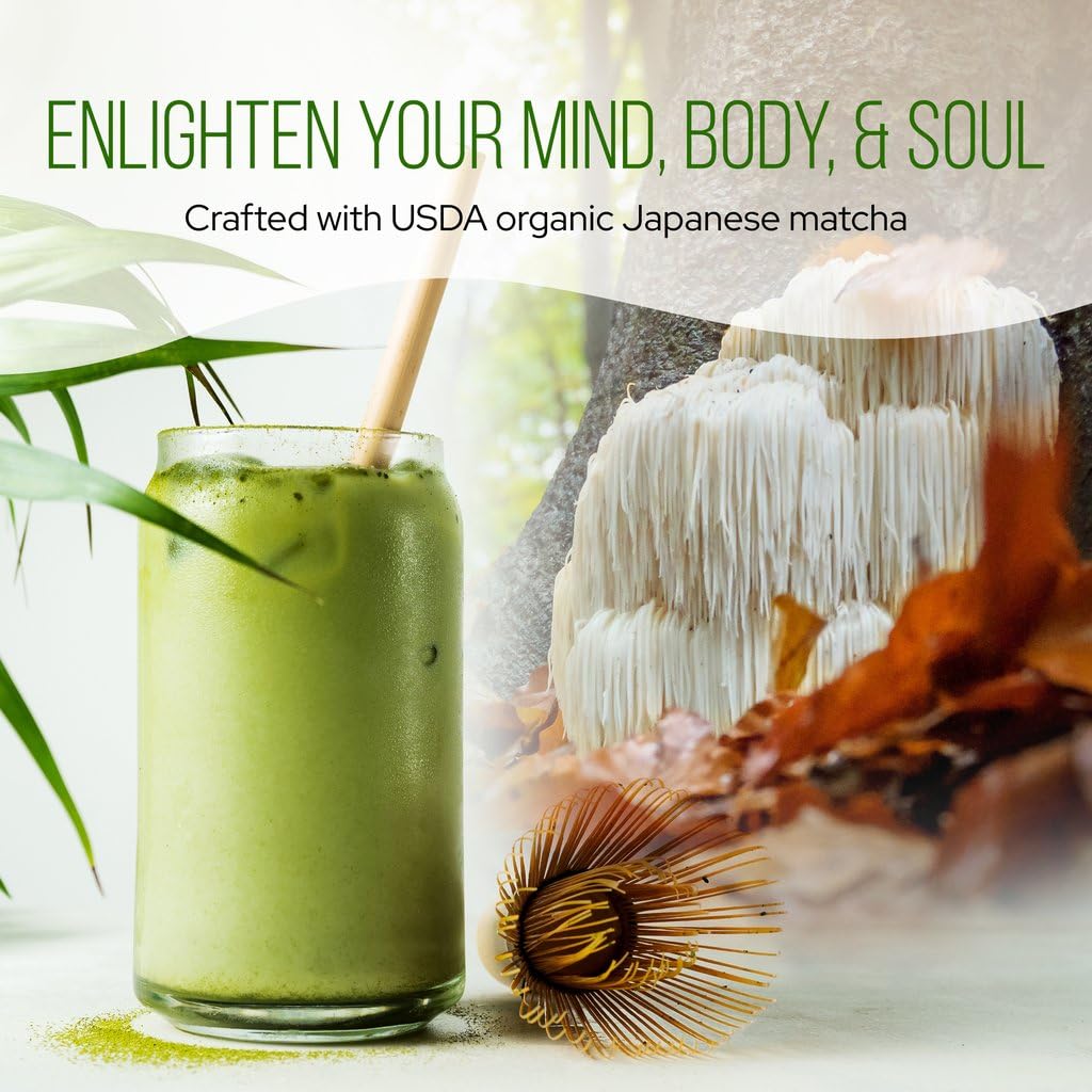 La Republica Lions Mane Mushroom Matcha Powder Grown with Full Fruiting Lions Mane Mushroom with No Fillers, USDA Organic, 60 Se