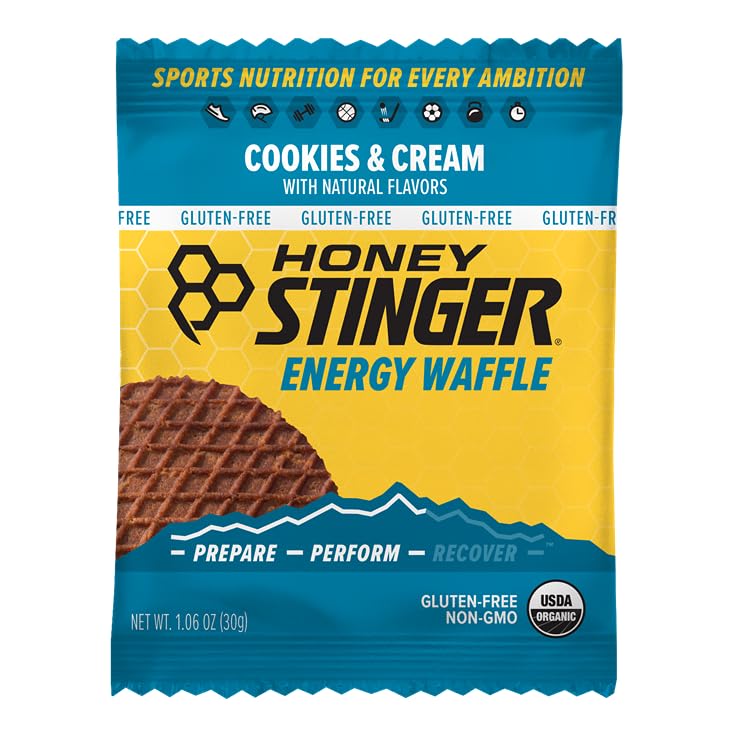 Honey Stinger Organic Cookies & Cream Waffle, 1.06 oz (Pack of 12), Model 76112, Gluten Free Energy Stroopwafel for Sports Nutrition