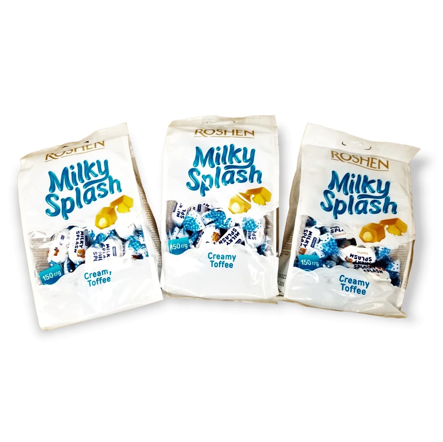 Roshen Milky Splash, Caramel Creamy Toffee With Milk Filling, Kosher, Halal 5.29Oz/150Grams Pack Of 3