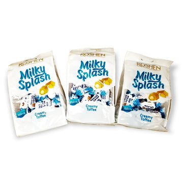Roshen Milky Splash, Caramel Creamy Toffee With Milk Filling, Kosher, Halal 5.29Oz/150Grams Pack Of 3