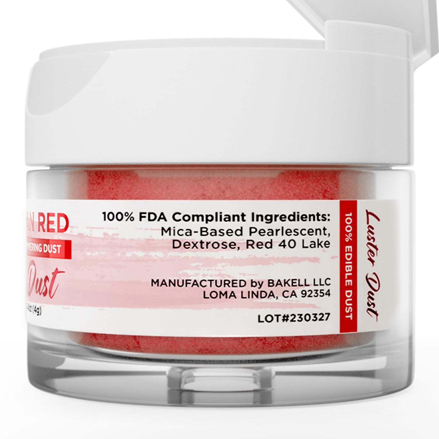 Luster Dust - American Red (4G 1X Jar) | Edible Vegan Dust & Paint For Cake Decorating, Ice Cream, Desserts, Cocktails And Bever