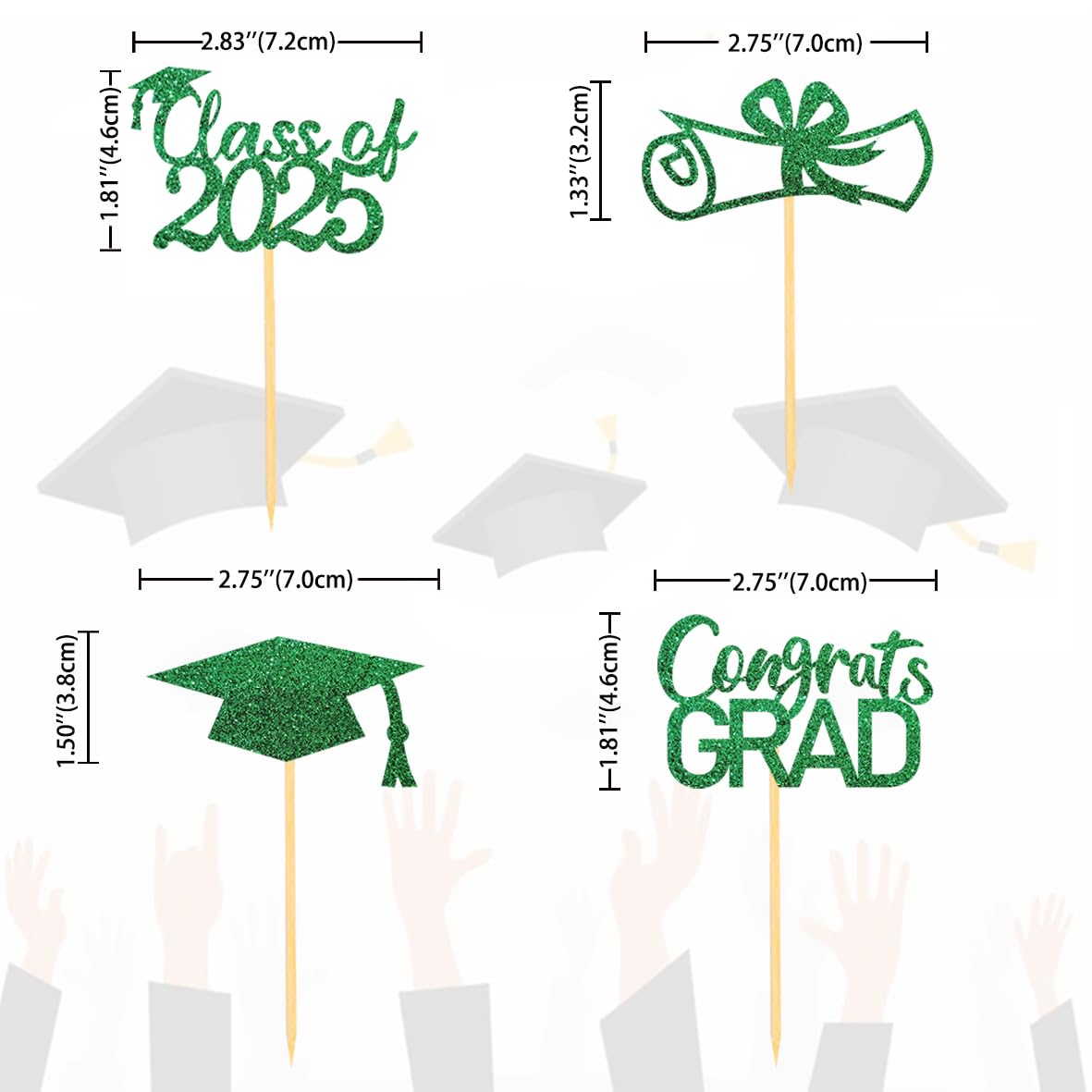 Moitkptt Graduation Cupcake Toppers, Class of 2025, Green, 24 Count, Paper