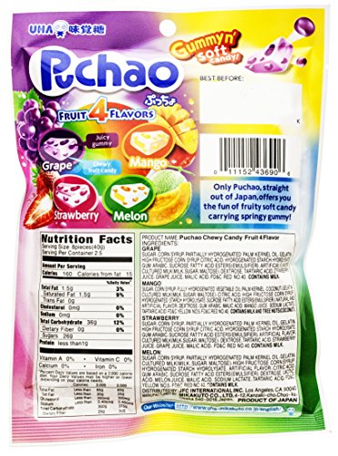 UHA Mikakuto Soft Candy with Gummy Bits, 4 Fruit Flavors, 3.52 Ounce, Pack of 6