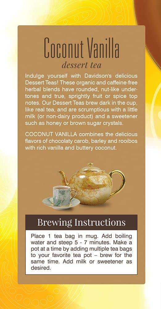 Davidsons Organics Coconut Vanilla Tea Bags, 25 Count, Pack of 6, Model 2545