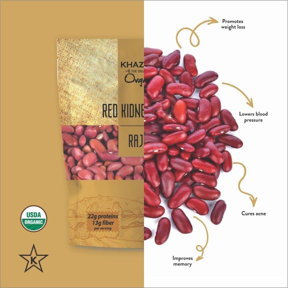 Khazana Organic Red Kidney Beans 2Lb - Rajma  Non-Gmo Gluten Free & Kosher  Authentic Lentils From India