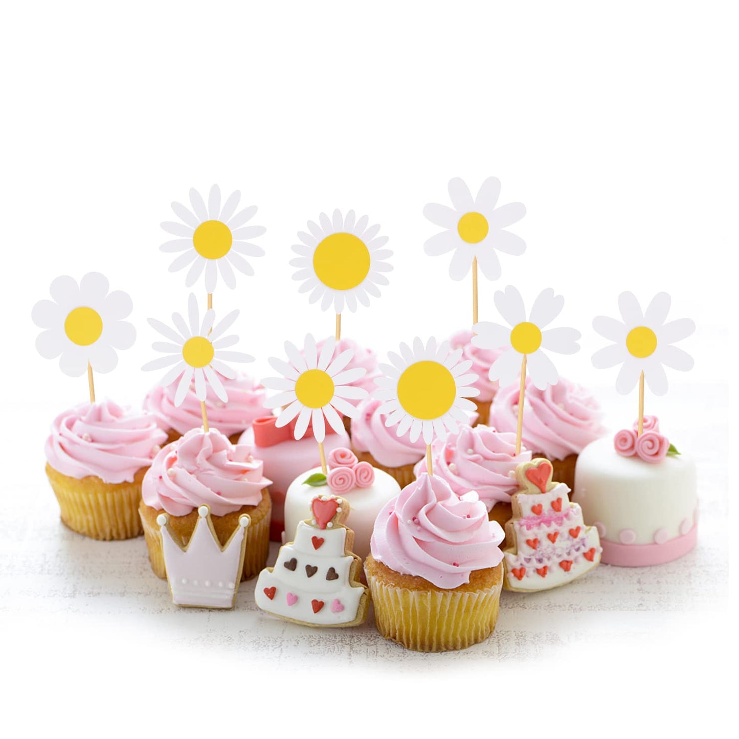 30 Pcs Daisy Cupcake Toppers, 6 Styles Daisy Flower Cake Picks Chrysanthemum Party Decorations For Spring Birthday Wedding Suppl