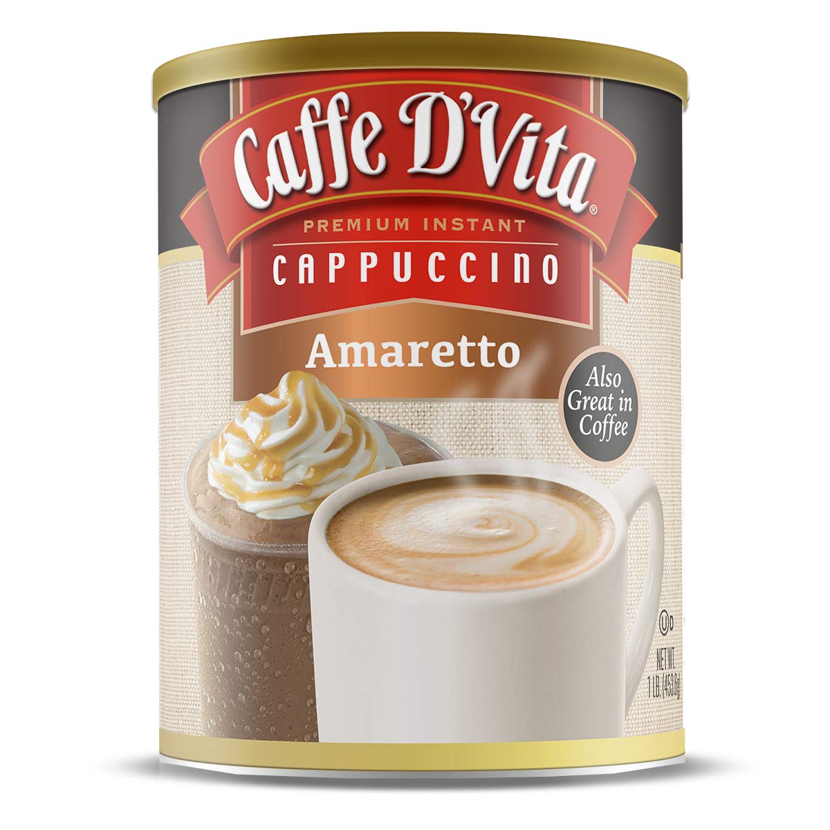 Caffe DVita Amaretto Cappuccino Mix, Gluten Free, 16 Oz Can, Pack of 6