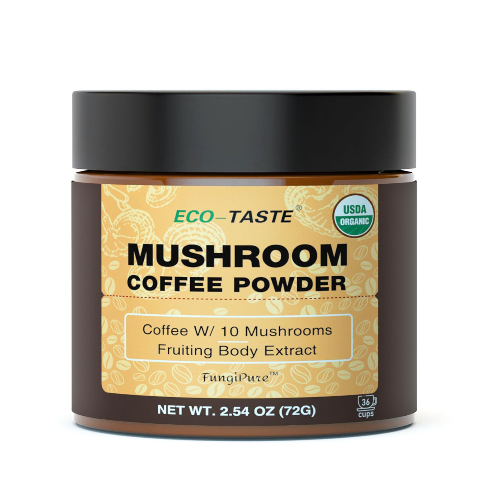 Organic Mushroom Coffee - 30% Beta-Glucans, Arabica Instant Coffee Infused With Lions Mane, Reishi, Turkey Tail, 72 Grams - 36 S