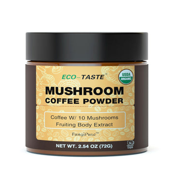 Organic Mushroom Coffee - 30% Beta-Glucans, Arabica Instant Coffee Infused With Lions Mane, Reishi, Turkey Tail, 72 Grams - 36 S