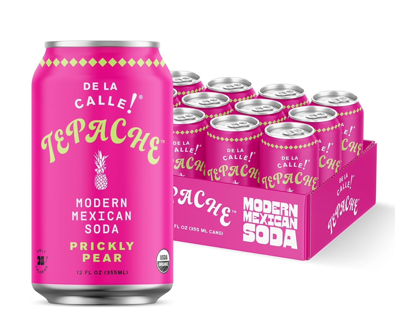 De La Calle Tepache Cactus Prickly Pear Sparkling Beverage, Organic, Low Sugar, 12 Fl Oz (Pack of 12), Clear
