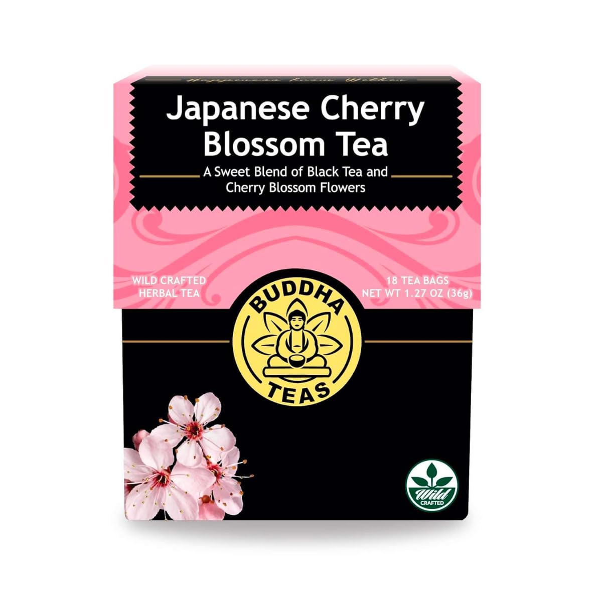 Buddha Teas Japanese Cherry Blossom Tea - 18 Bleach-Free Tea Bags, OU Kosher, 18 Count