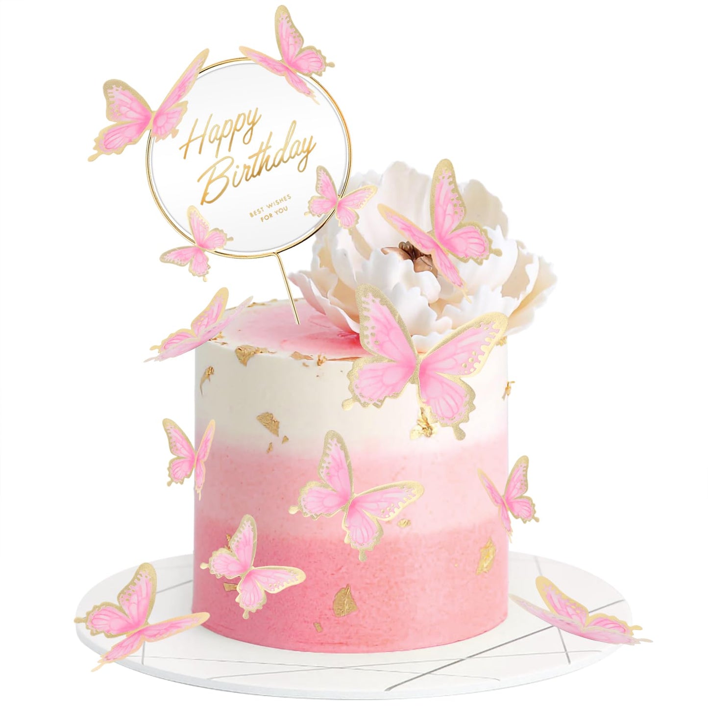 BHNKGZNA Butterfly Cake Toppers, 3D Pink Gold Decorations for Birthday, Wedding, Baby Shower, Plastic