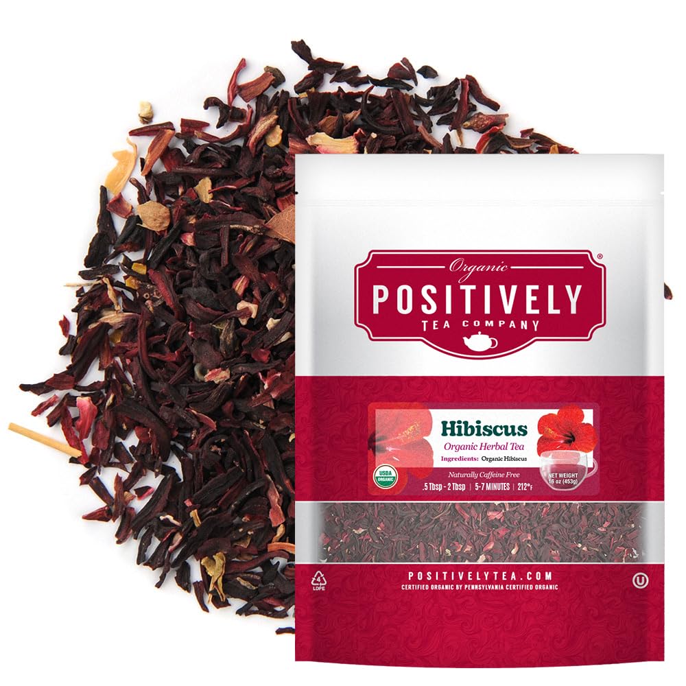 Organic Positively Tea Company Hibiscus Herbal Tea Loose Leaf 16 Ounce