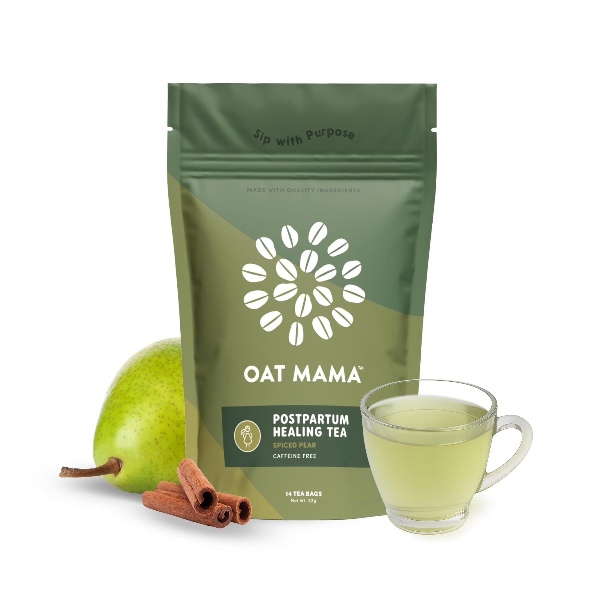 Oat Mama Postpartum Recovery Tea - Spiced Pear | Calming & Healing Tea For Body Support Balance | Organic Postpartum Support For Moms