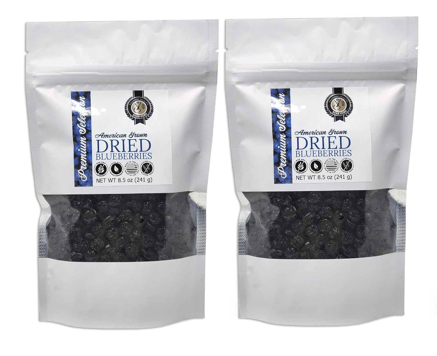 Herb Guru Whole Dried Blueberries | American Grown | All Natural, Non-GMO, Preservative Free - 8.5 Ounce (Pack of 2)