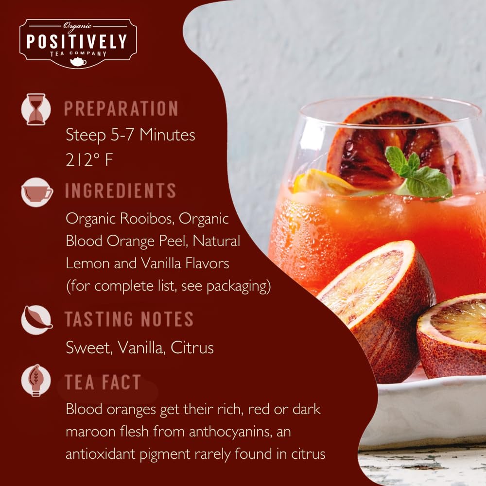 Organic Positively Tea Company Blood Orange Vanilla Rooibos Tea Loose Leaf 4 Ounce Tea