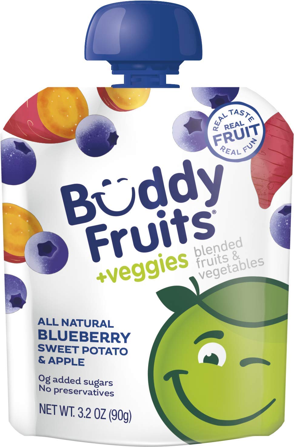 Buddy Fruits & Veggies Snacks To Go Blueberry Sweet Potato Unsweetened Applesauce 3.2Oz (18Pk) Gluten-Nut-Dairy-Preservative-Bpa