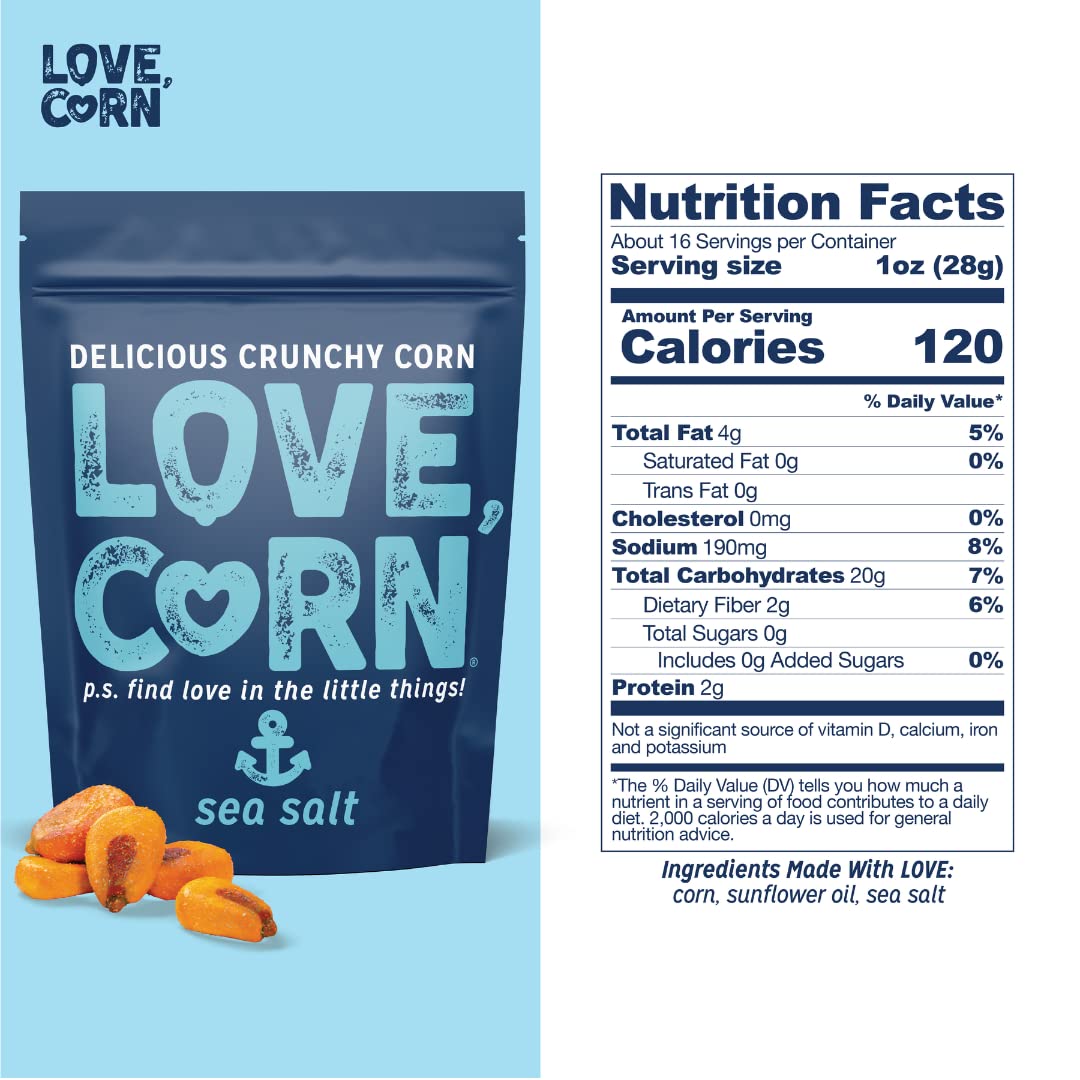 Love Corn Sea Salt 16Oz X 1 Bag - Delicious Crunchy Corn - Healthy Family Snacks - Gluten Free, Kosher, Non-Gmo- Alternative For