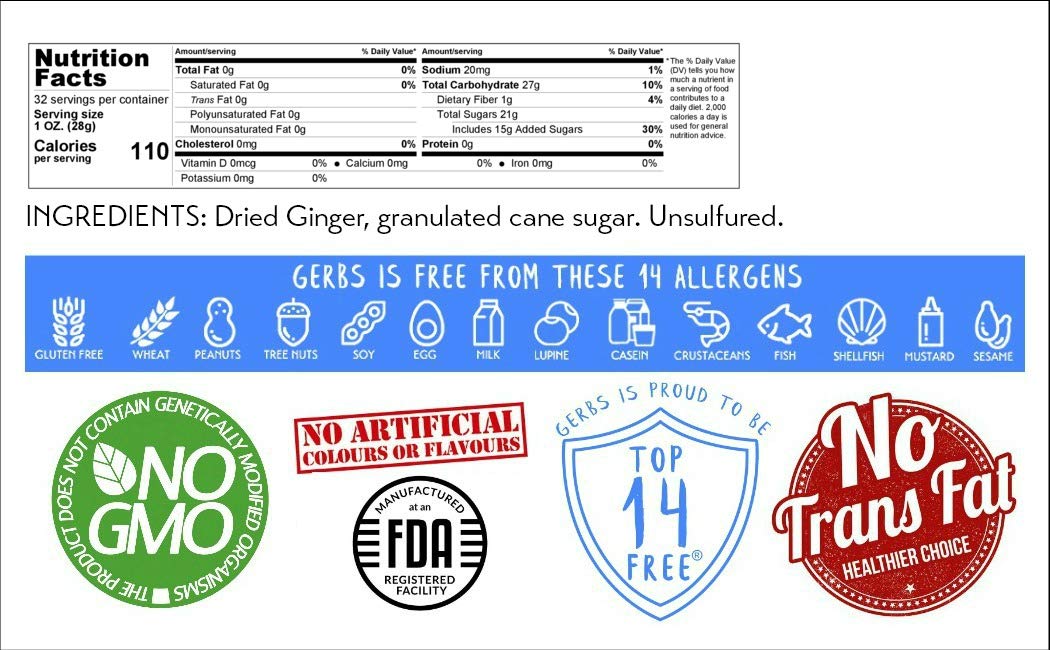GERBS Dried Ginger 2 LBS. Granulated | Freshly Dehydrated Resealable Bulk Bag | Top Food Allergy Free | Sulfur Dioxide Free | Fa