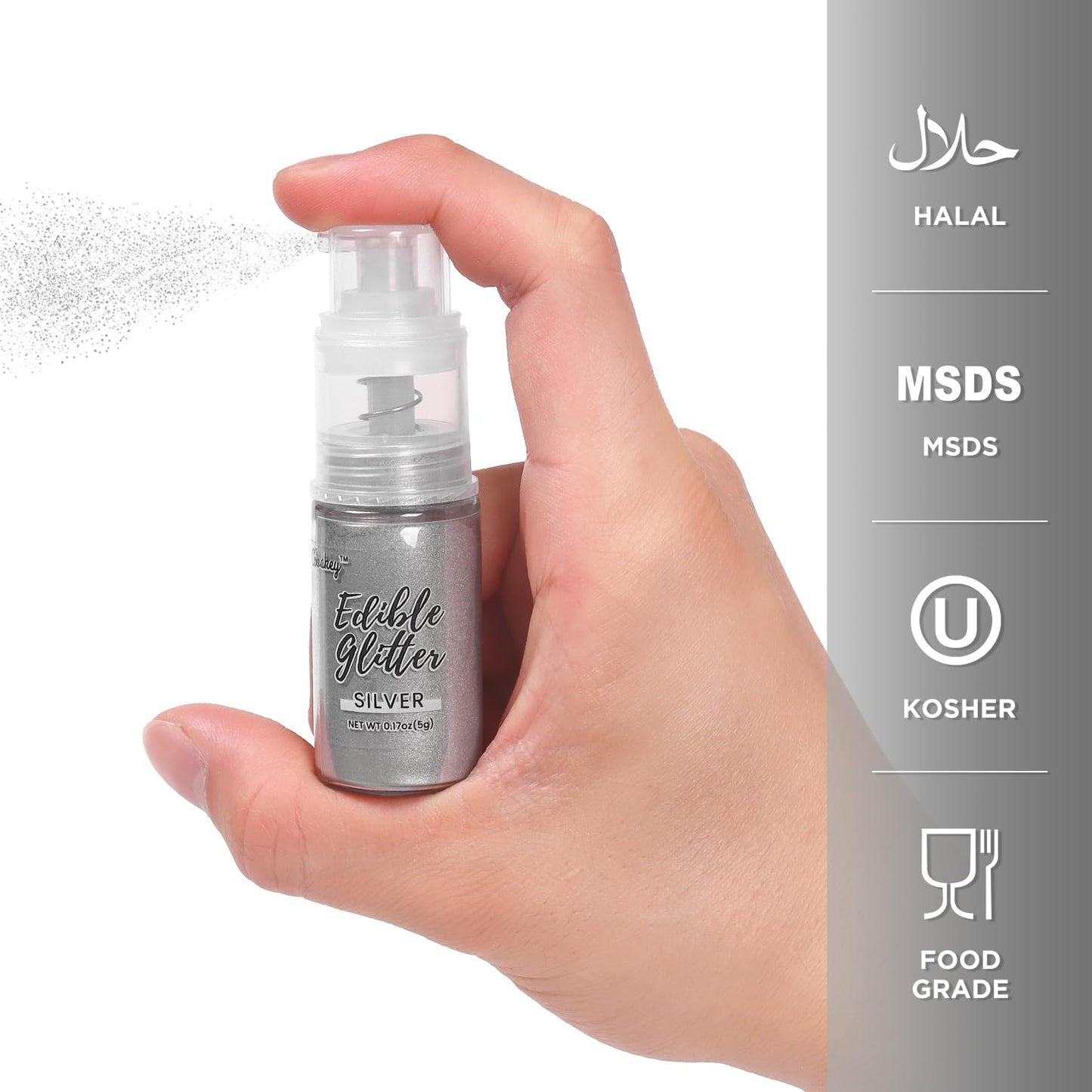 Shimmer Silver Edible Glitter Spray, 5g Edible Glitter for Cocktails, Cobakey Luster Dust Edible for Cake Decorating, Drinks, Ba