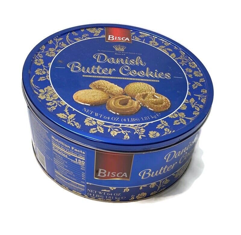 Bisca Danish Butter Cookies, 64 oz Tin, 4 Pound Pack, Delicious