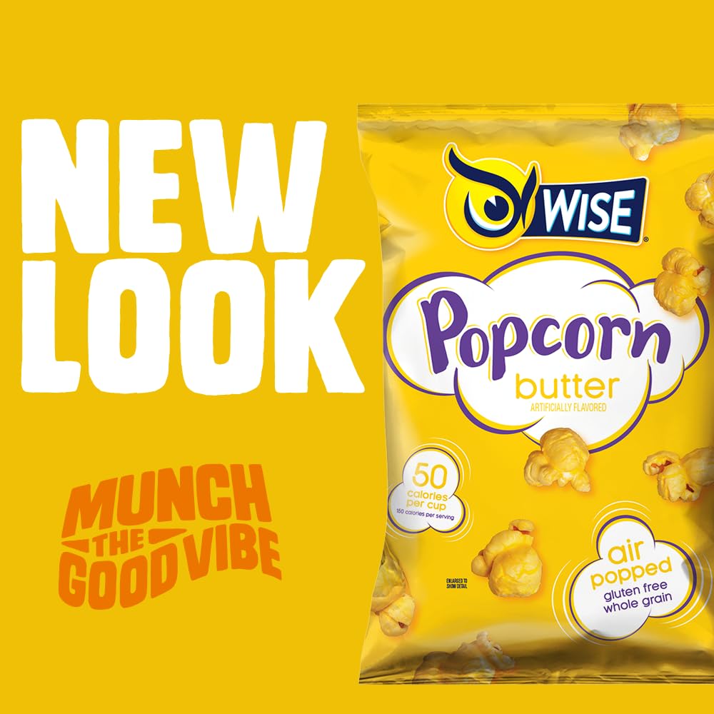Wise Snacks Popcorn, Butter, 6 Ounce (10 Count), Gluten Free, Whole Grain, Air Popped