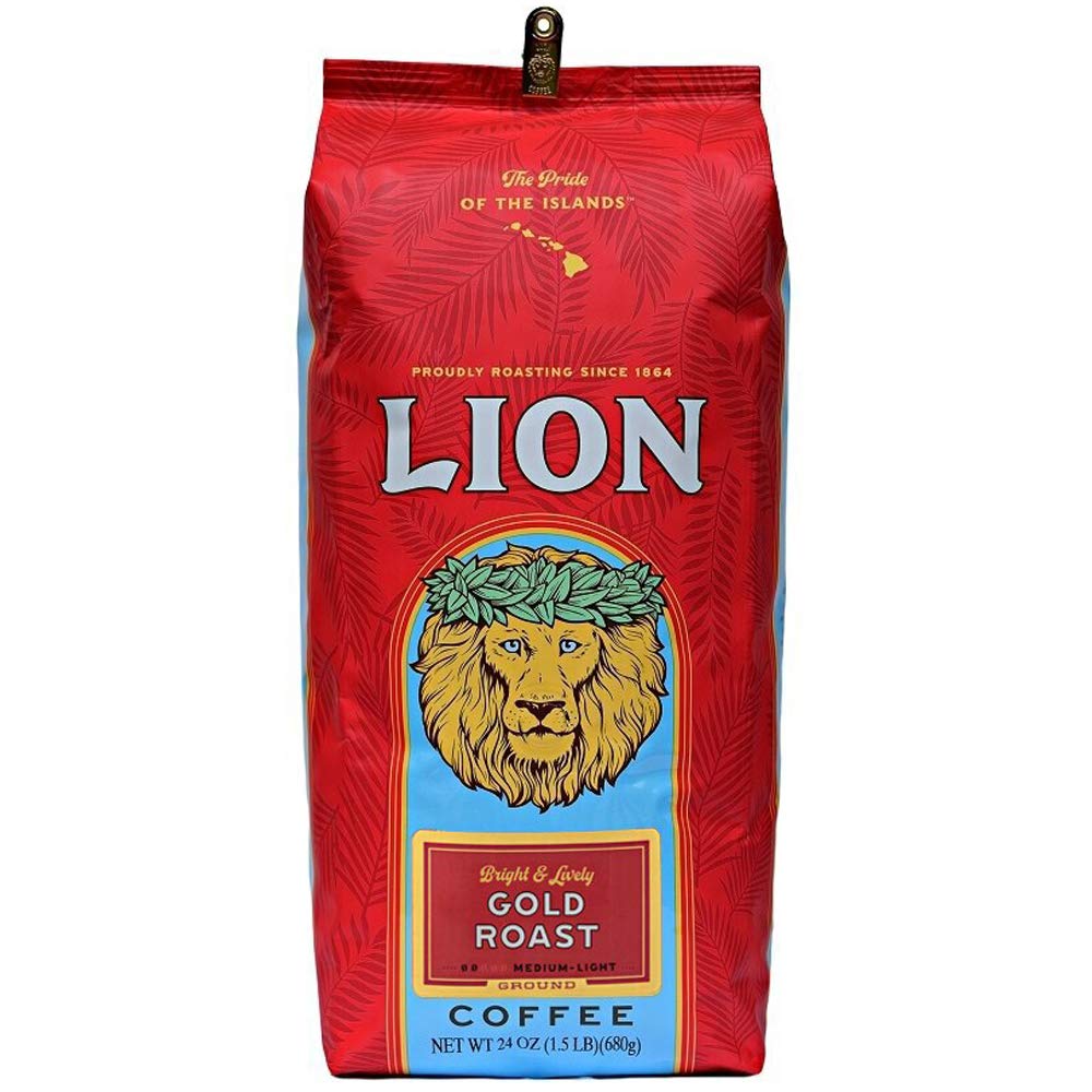 Lion Coffee Gold Roast Ground Coffee, Medium-Light Roast, 24 Ounce Bag