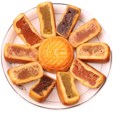HELENOU666 Mini Mooncakes - 20pcs Traditional 8-Flavor Mixed Fruit for Mid-Autumn Festival, 17 Ounce Pack