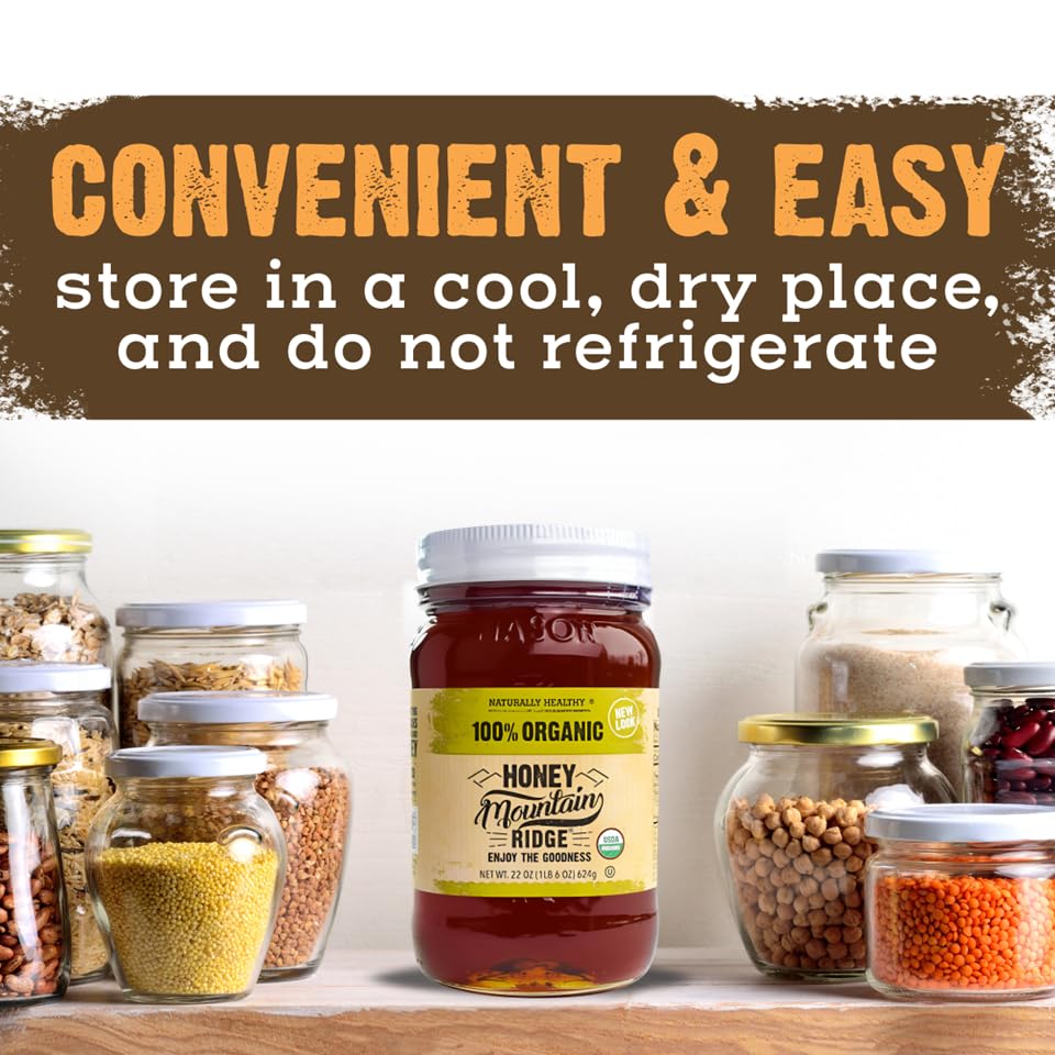 Mountain Ridge Honey, Naturally Healthy 100% Pure Raw Organic Honey, 22 Ounces