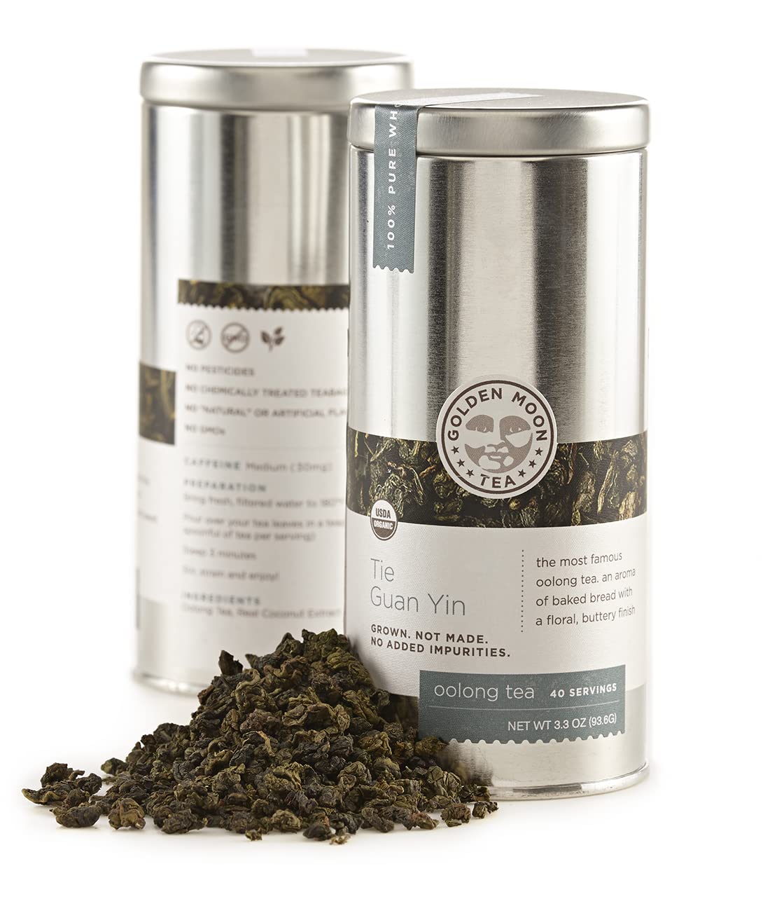 Golden Moon Tea Tie Guan Yin Oolong Tea - Organic Loose Leaf - 3.3 Ounce Travel Tin - Non-GMO - 30 Servings