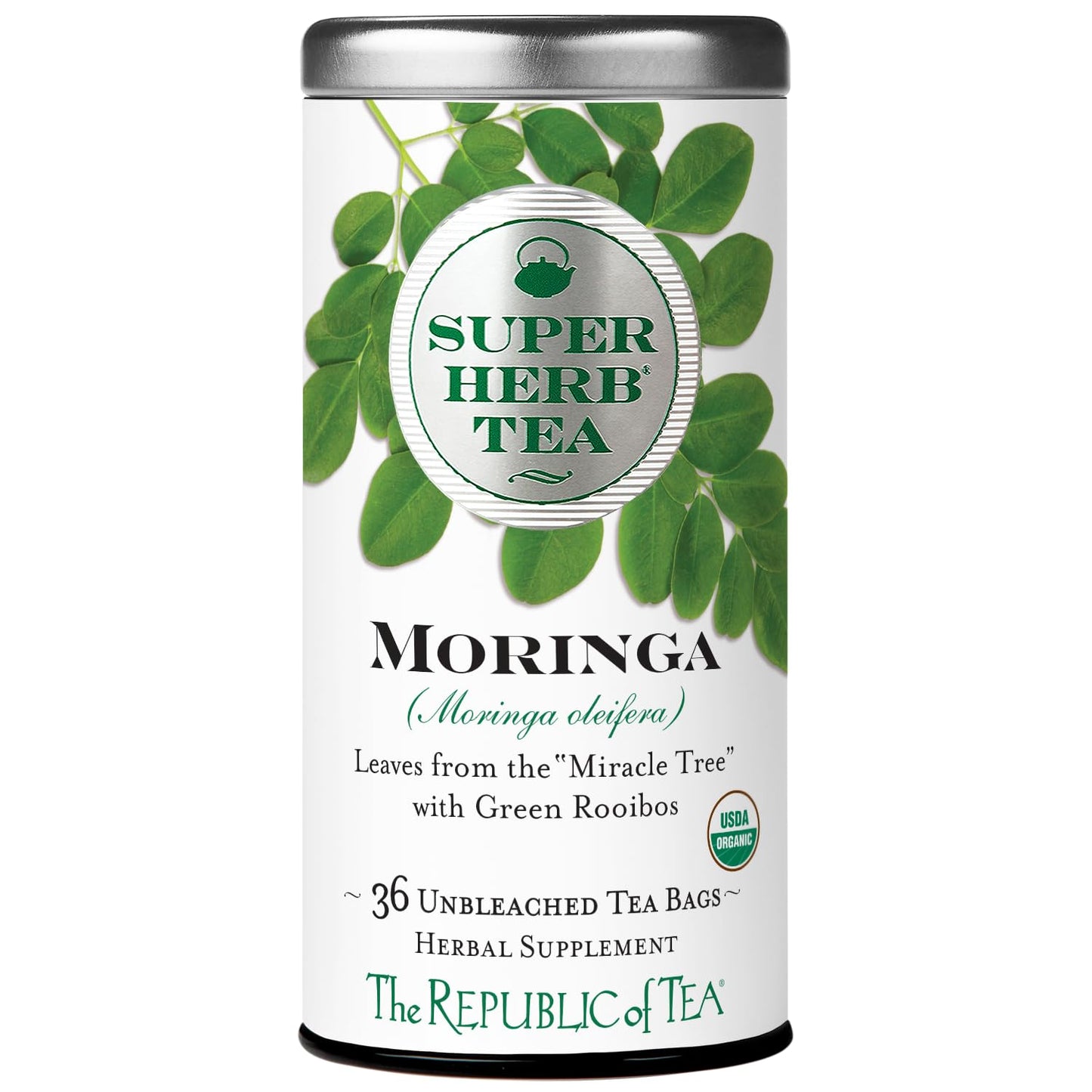 The Republic of Tea Organic Moringa Herbal Tea, 36 Count, Tin Packaging