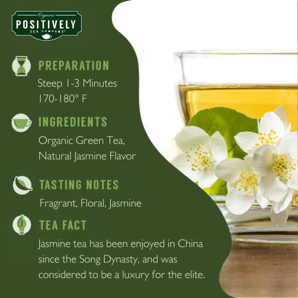 Organic Positively Tea Company Jasmine Green Tea Bags, 20 Count, Pack of 1