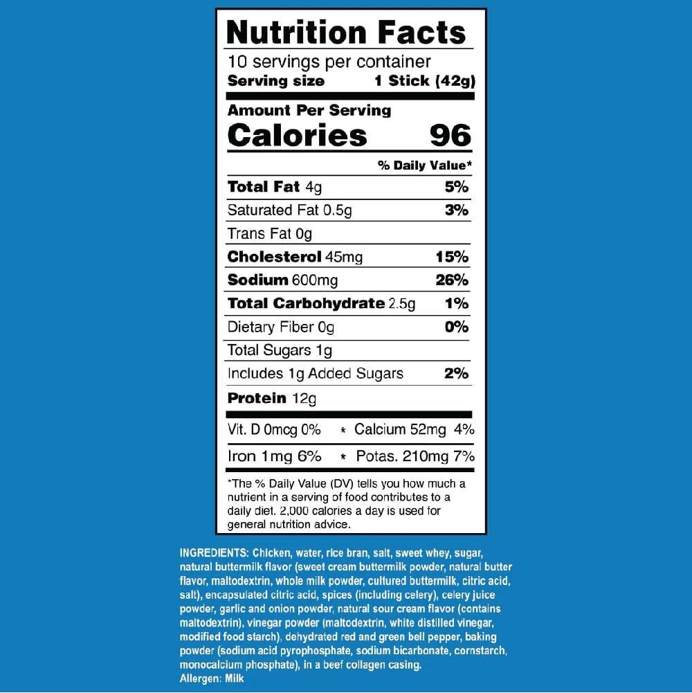 Ostrim (1.5oz) Chicken High Protein Snack Stick, Ranch Flavor, (Pack of 10)