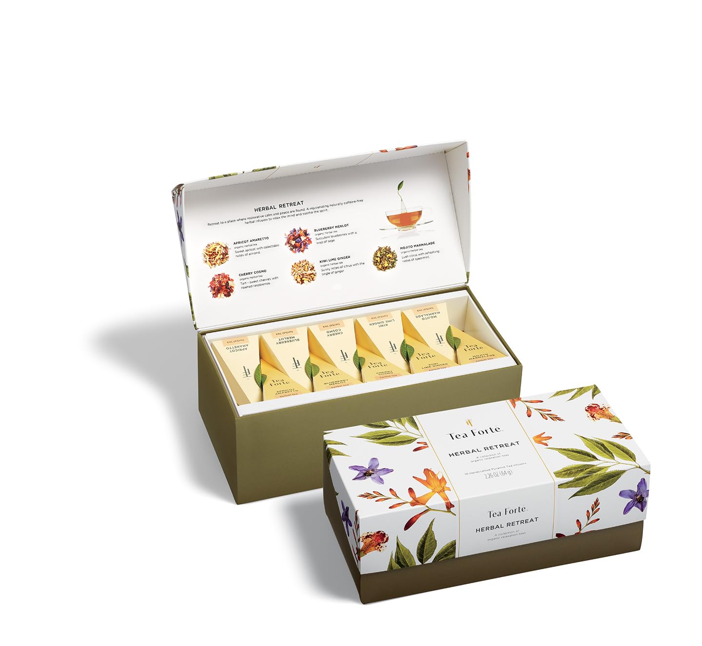 Tea Forte Herbal Retreat Tea Gift Sampler, 20 Count, 2 of Each Variety, Handcrafted Pyramid Infuser Bags, Model 13319