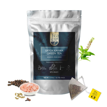 Tea Leaf & Co. Detox Kahwa Green Tea Bags (50 Count), Green Tea With Ginger, Tulsi & Rock Salt, Caffeinated, Natural Green Tea,
