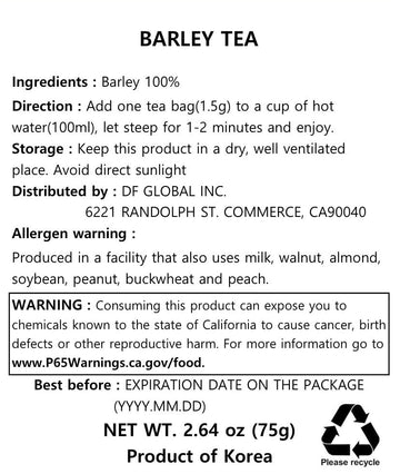 Damtuh Korean Barley Tea - Decaf, Sugar-Free, Non-Caloric, (100 Tea Bags X 1.5G)