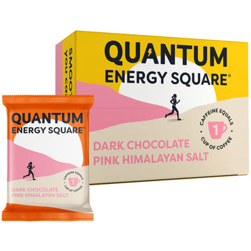 Quantum Energy Square: Energy Bar With Caffeine & 10G Protein. Delicious Healthy Snack On The Go. (Vegan, Gluten-Free, Soy-Free, Dairy-Free) (Dark Chocolate Pink Himalayan Salt)